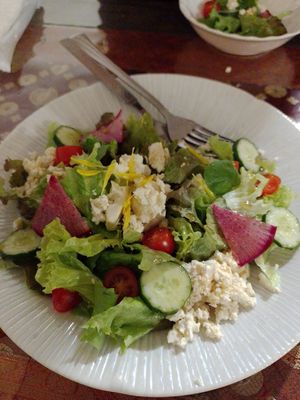 Tofu, "thick as cheese" at LaLa Zorba ララ・ゾルバ in Naha