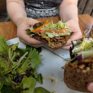 Vegan B.A.L.T with side salad at Island Vintage Coffee in Honolulu