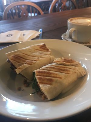 Falafel wrap and vegan soy mocha at Caffe Nero in Galway