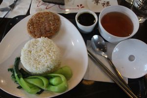 Vegetarian pork chop rice with vegetables at LN Fortunate Coffee in Shanghai