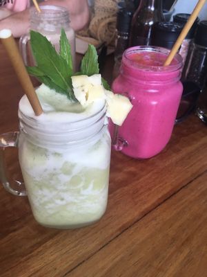Lemon & mint crushie, pitaya smoothie  at COOH Cafe in North Curl Curl