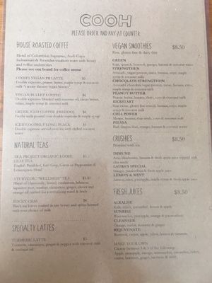 Menu in Jan ‘19 at COOH Cafe in North Curl Curl