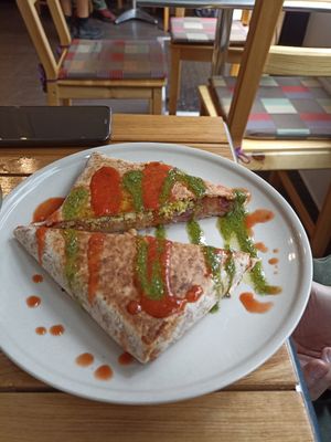 Breakfast burrito, has tofu and beans. at The Cutting Vedge in Kilkenny