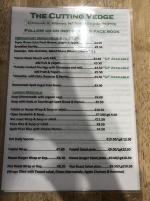 menue (Oct 2019) at The Cutting Vedge in Kilkenny