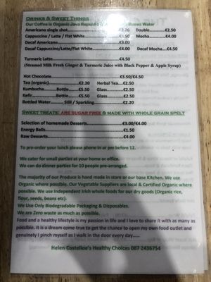 menue (Oct 2019) at The Cutting Vedge in Kilkenny