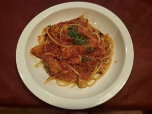 Eggplant and tomato sauce pasta at La Luce in Fujikawaguchiko