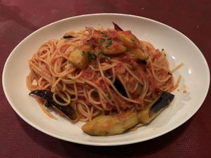 Eggplant and basil pasta at La Luce in Fujikawaguchiko