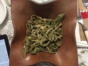 Vegan pasta with pesto. Super delicious  at El Patio Rojo in Trujillo