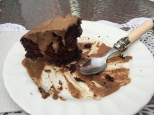 Vegan chocolate cake at El Patio Rojo in Trujillo