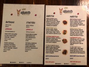 Menu in English & Portuguese  at O Burrito in Porto