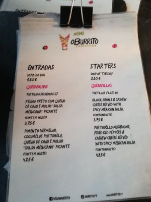 Menu at O Burrito in Porto