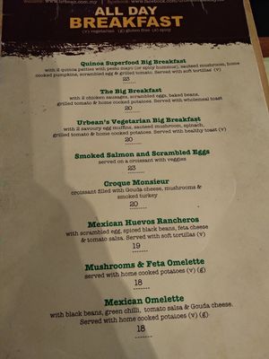 Menu breakfast at Urbean in Kuala Lumpur