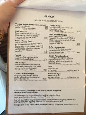 Menu  at Saff's Cafe  in Castlemaine