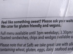 friendly cafe, happy to cater to vegans at Saff's Cafe  in Castlemaine
