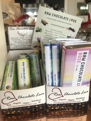 Raw Chocolate Love display at Red Barn Bakery in Irvington