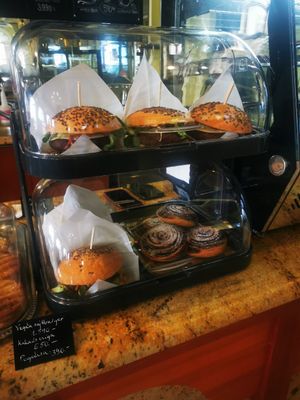 Vegan burger and cocoa swirl at Govinda Csillaghegy in Budapest