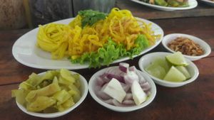 Khao soi paste with taufoo in coconut milk at Give Green Farm House Restaurant in Muang