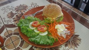 Vegetables burger at Give Green Farm House Restaurant in Muang