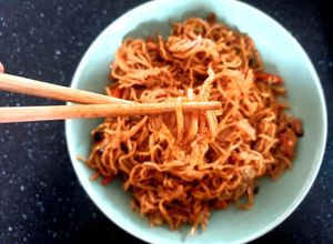 Asian style noodles. at Masala Darbar in Bratislava