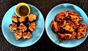 Veggie Pakora (left) and Momos.  at Masala Darbar in Bratislava