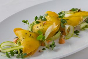 Beet Mezzaluna, ricotta stuffing at Plant Miami in Miami