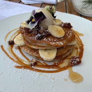 Gluten-free vegan pancakes that simply tasted like the best pancakes I’ve ever had! at Plant Miami in Miami