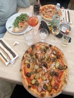 Vegan calzone and pizza gusto with added porcini and truffle oil   at Coogi's Restaurant in Mdina