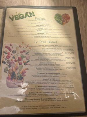 Vegan menu page at Coogi's Restaurant in Mdina