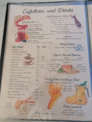 Drinks menu at Coogi's Restaurant in Mdina