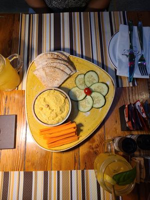 Hummus with pita at Coogi's Restaurant in Mdina
