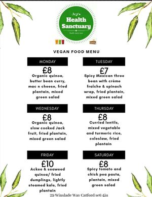 Food Menu at Vegan Flavours in South East London