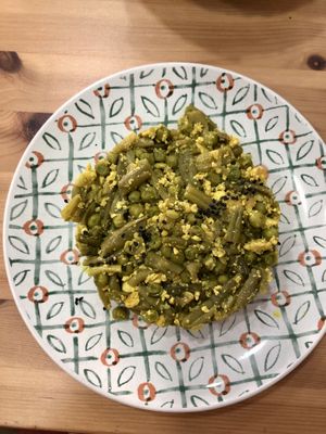 Strapazzato di fagiolini, piselli e tofu  #Veganuary at Verdetariano in Sevilla