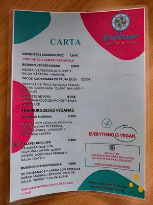 Menu as of March 2024 at Verdetariano in Sevilla