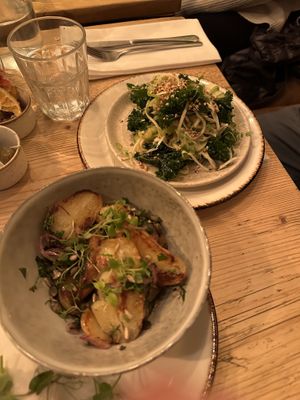 Roast potatoes and kale salad   at The Fig in Rye
