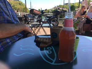 Rhubarb soda and great view of historical harbor at Dr.Plant in Leeuwarden