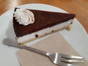 Plum poppy seed cheesecake (GF) at Vegan Food & Sweet Bar in Brno