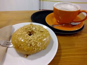 Kakao and salty caramel donut at Vegan Food & Sweet Bar in Brno