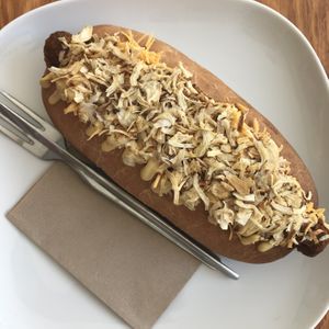 American dog at Vegan Food & Sweet Bar in Brno