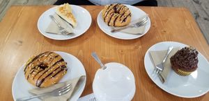 Donuts, cheesecake and muffin at Vegan Food & Sweet Bar in Brno