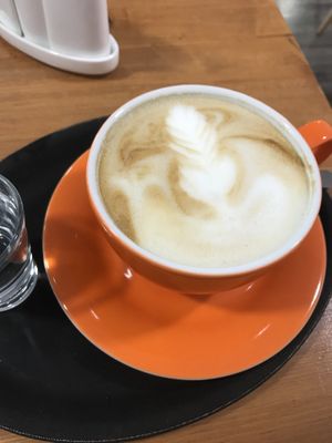 milky coffee at Vegan Food & Sweet Bar in Brno