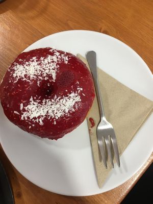 raspberry donut at Vegan Food & Sweet Bar in Brno
