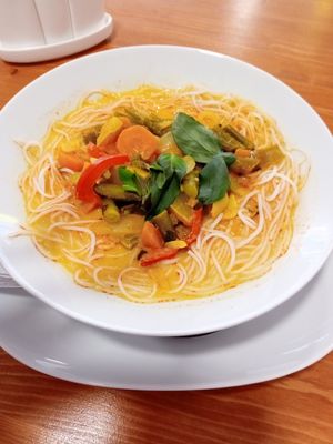 Rice noodles curry at Vegan Food & Sweet Bar in Brno