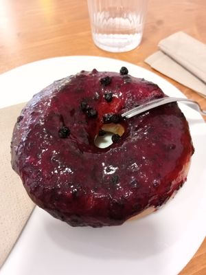 Blueberries donut at Vegan Food & Sweet Bar in Brno