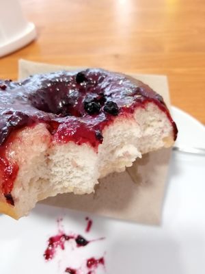 Half blueberries donut at Vegan Food & Sweet Bar in Brno