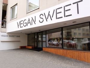 Outside at Vegan Food & Sweet Bar in Brno