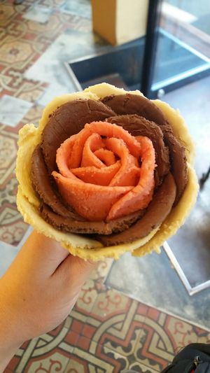 Hazelnut, chocolate and raspberry, and plhm at Gelarto Rosa - Szent István in Budapest