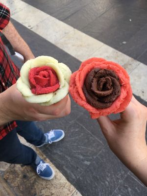 Raspberry and lemon&basil; strawberry&elderflower with chocolate&banana ❤️ at Gelarto Rosa - Szent István in Budapest