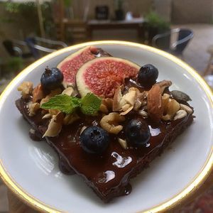 Home-made vegan brownie  at OKO - Cultural Melting Point in Amsterdam