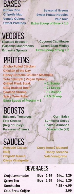 Vale Food Co. Menu at Vale Food in Gainesville