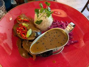 Katsu curry with crispy aubergine at Bill's in Guildford